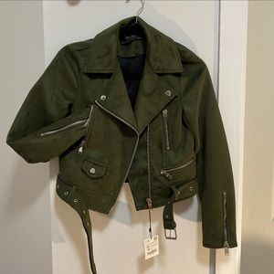 Cropped Suede Green Moto Jacket *SOLD*